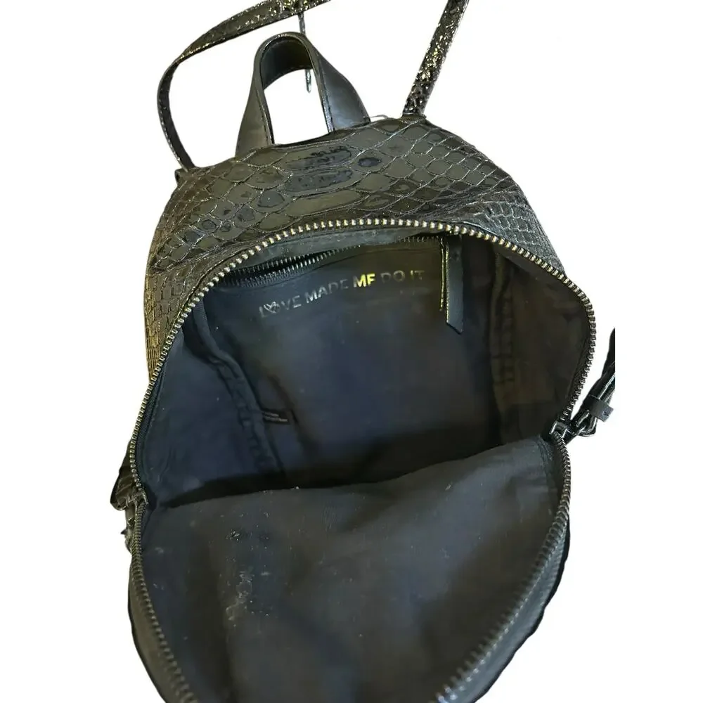 Victoria Secret Mini Backpack Purse Black Crocodile Pattern